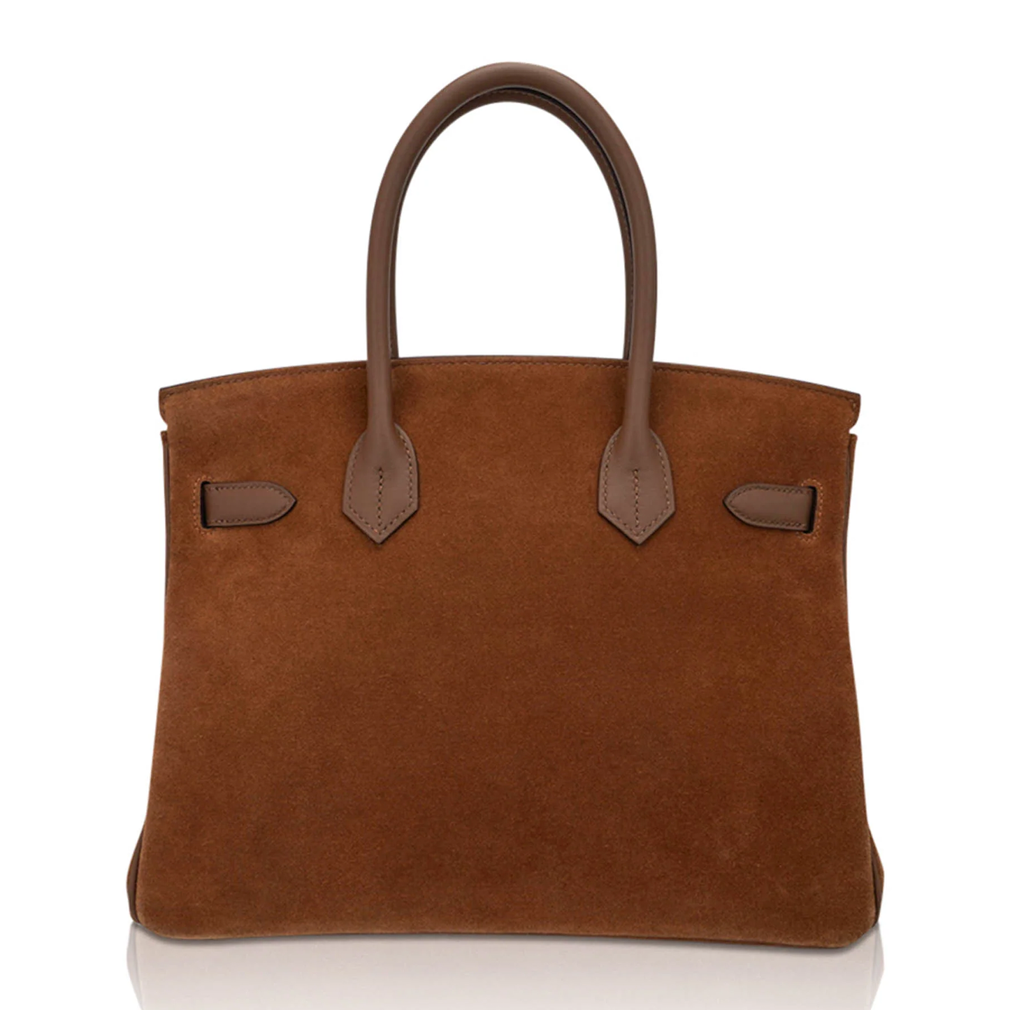 Rich Tawny Fuzzy Velvety Medium Dual-Tone Structured Hand Tote With Deep Taupe Trim, Glowing Golden Twist Lock Hardware And Matching Taupe Suspended Metal Padlock Charm